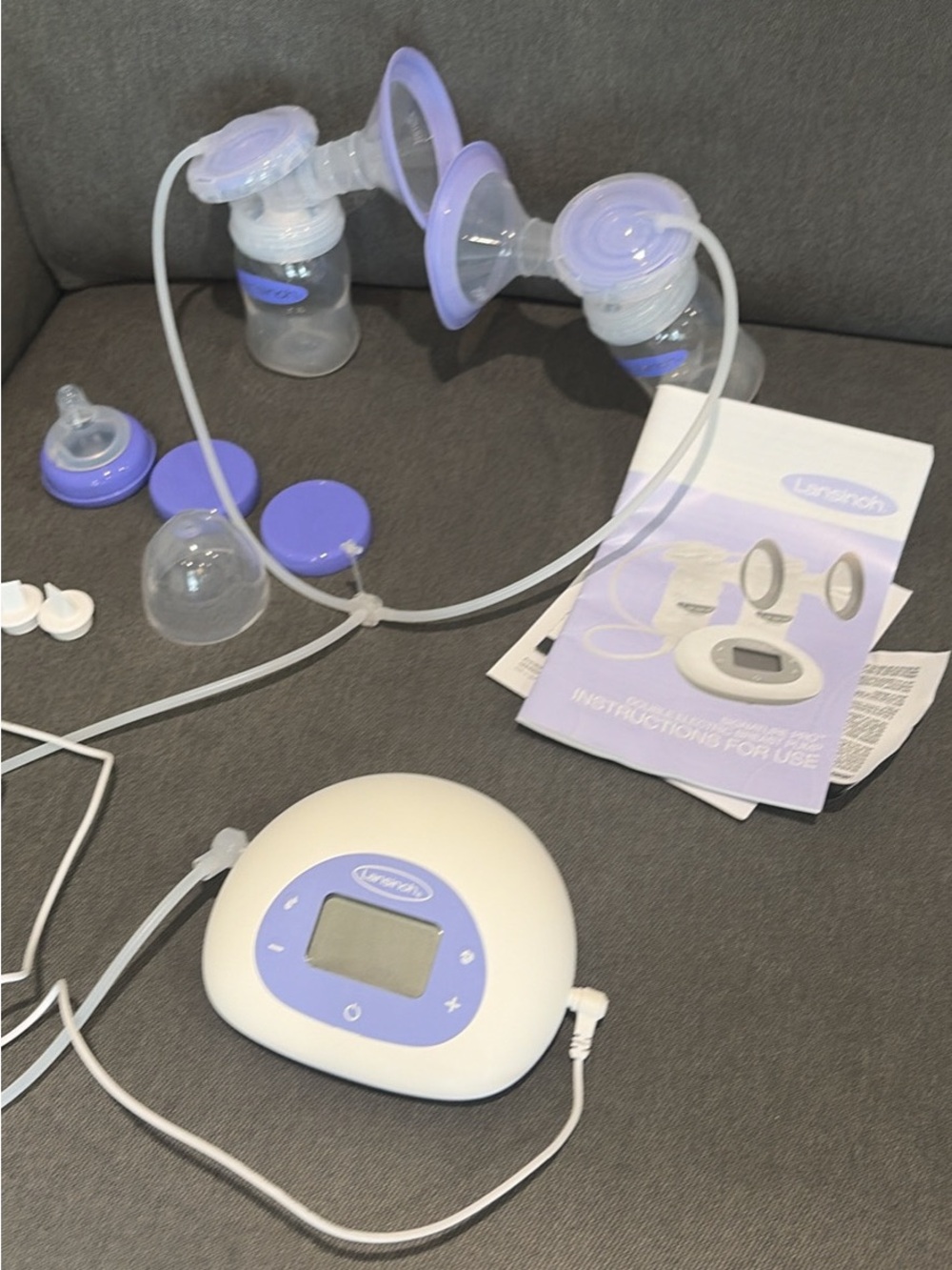 Lansinoh Double Electric Breast Pump in Lavender and White